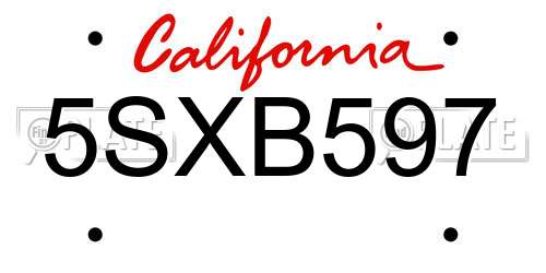 5SXB597 California License Plate