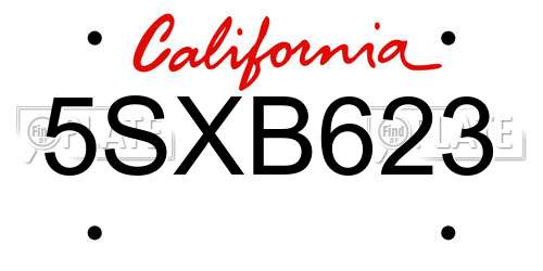 5SXB623 California License Plate