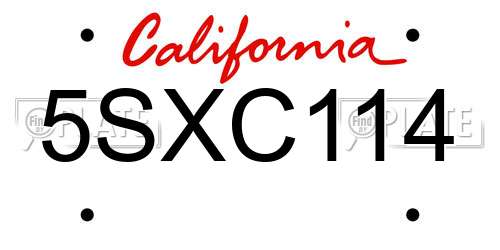 5SXC114 California License Plate