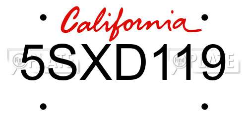 5SXD119 California License Plate