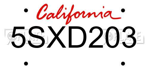 5SXD203 California License Plate