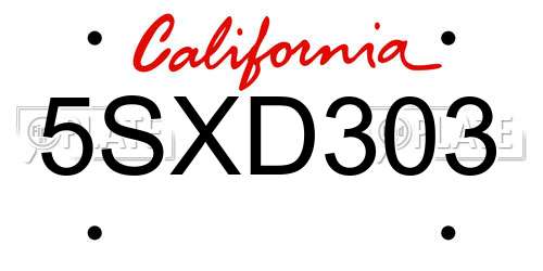 5SXD303 California License Plate