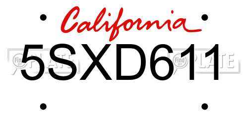 5SXD611 California License Plate