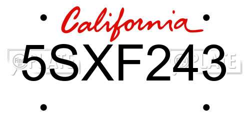 5SXF243 California License Plate