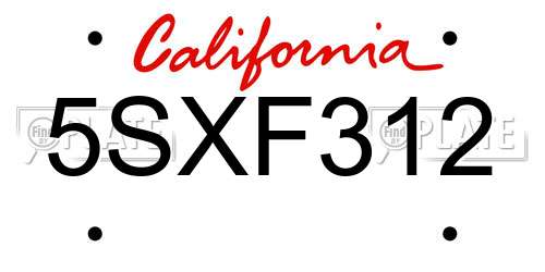 5SXF312 California License Plate