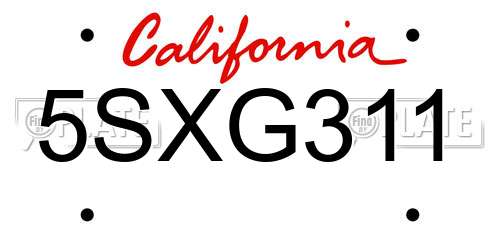 5SXG311 California License Plate