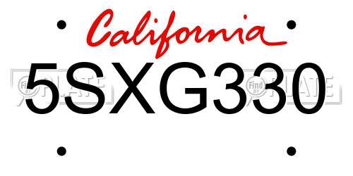 5SXG330 California License Plate
