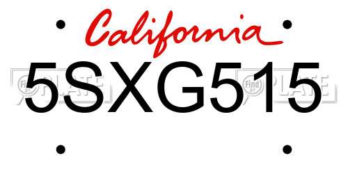 5SXG515 California License Plate