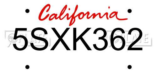 5SXK362 California License Plate