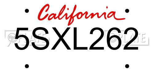 5SXL262 California License Plate