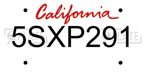 5SXP291 California License Plate