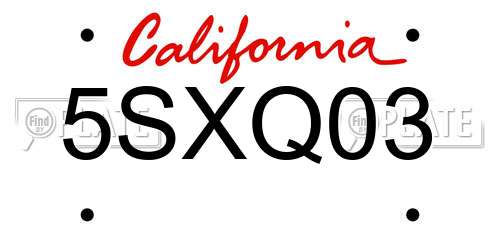 5SXQ03 California License Plate