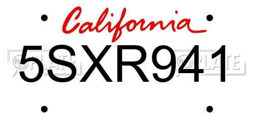 5SXR941 California License Plate