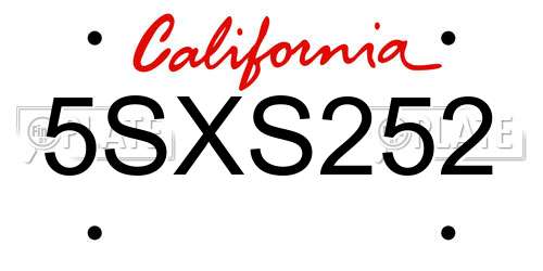 5SXS252 California License Plate