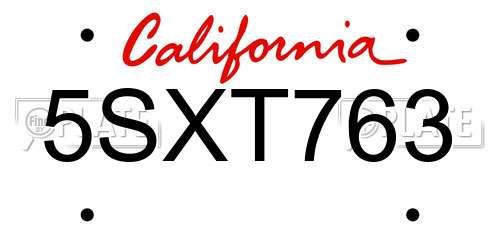 5SXT763 California License Plate