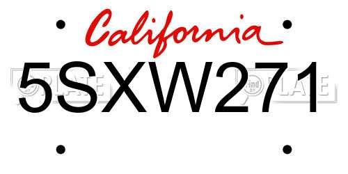 5SXW271 California License Plate
