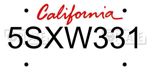 5SXW331 California License Plate