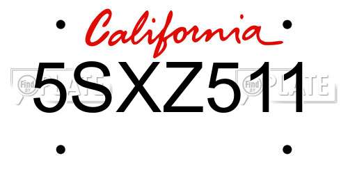 5SXZ511 California License Plate