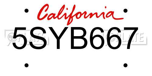 5SYB667 California License Plate