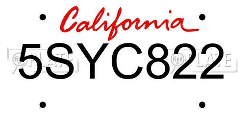 5SYC822 California License Plate