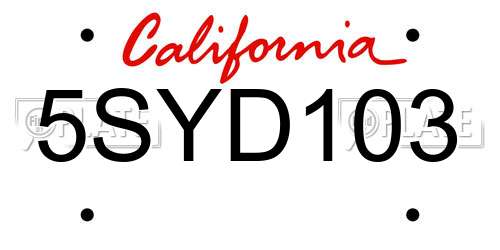 5SYD103 California License Plate