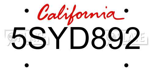 5SYD892 California License Plate