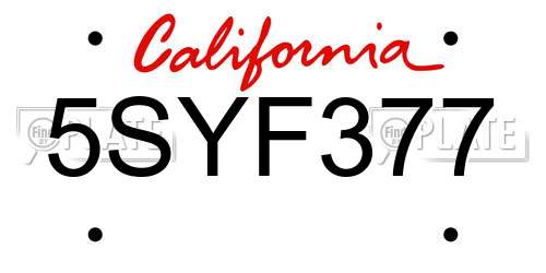 5SYF377 California License Plate