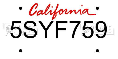 5SYF759 California License Plate