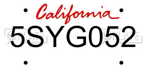 5SYG052 California License Plate