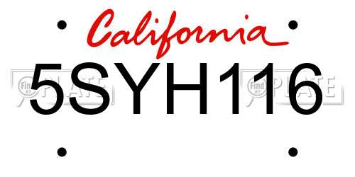 5SYH116 California License Plate