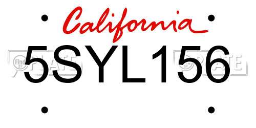 5SYL156 California License Plate