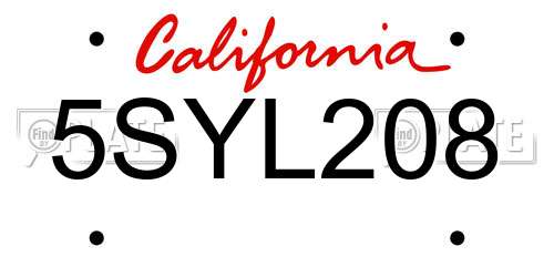 5SYL208 California License Plate