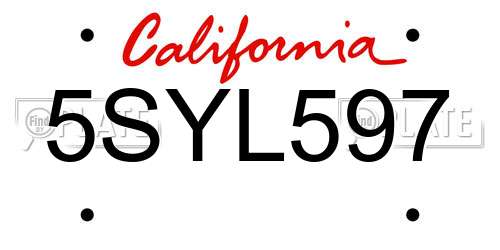 5SYL597 California License Plate