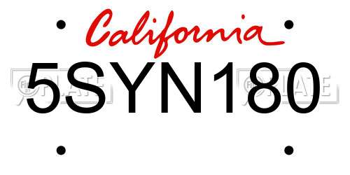 5SYN180 California License Plate