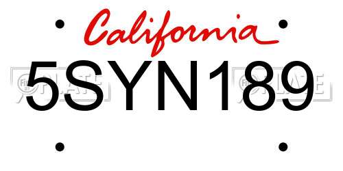 5SYN189 California License Plate