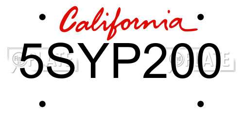 5SYP200 California License Plate