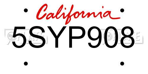 5SYP908 California License Plate