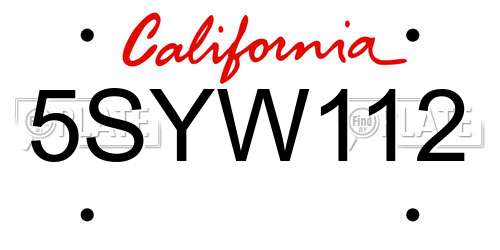 5SYW112 California License Plate