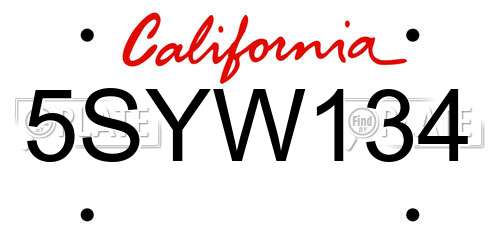5SYW134 California License Plate