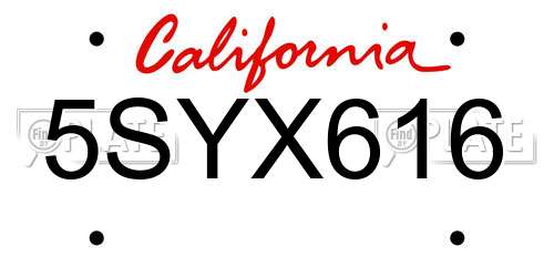 5SYX616 California License Plate