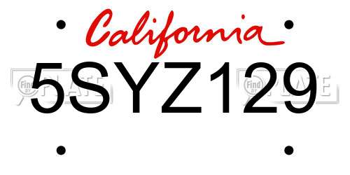 5SYZ129 California License Plate