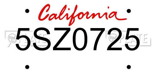 5SZ0725 California License Plate