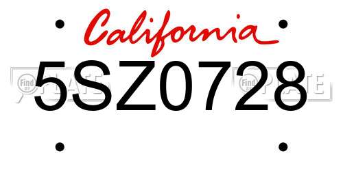 5SZ0728 California License Plate