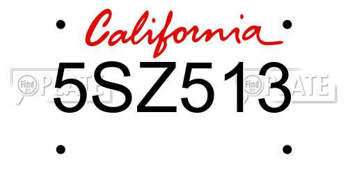 5SZ513 California License Plate
