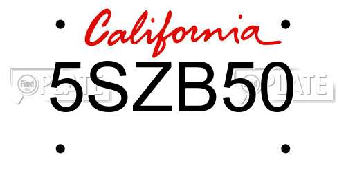 5SZB50 California License Plate