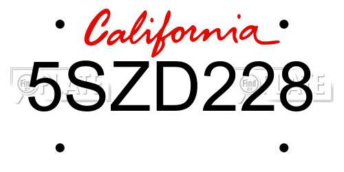5SZD228 California License Plate