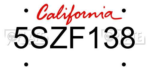 5SZF138 California License Plate