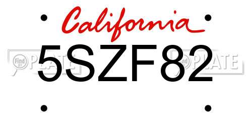 5SZF82 California License Plate