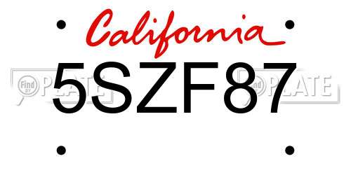 5SZF87 California License Plate