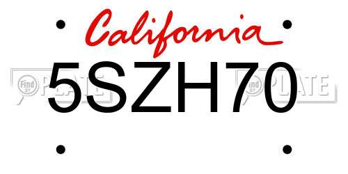 5SZH70 California License Plate